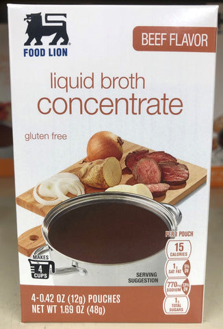 4 Boxes Food Lion Beef Liquid Broth Concentrate 16 Pouches Soup French Dip