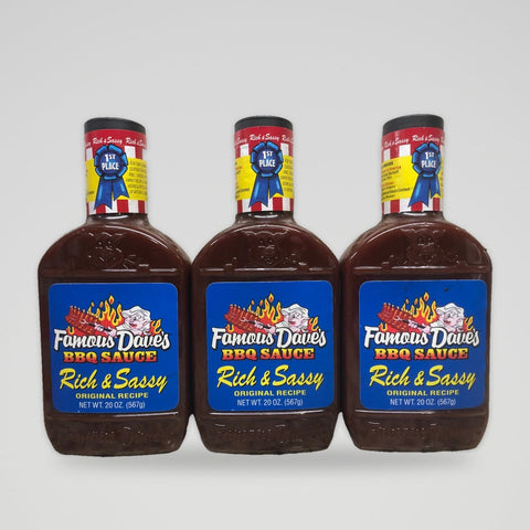 3 Bottles of Famous Dave's Rich & Sassy BBQ Sauce, 20 oz