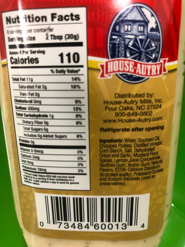 House Autry Tartar Sauce 9 Oz shrimp clams oysters crab cakes fish burgers