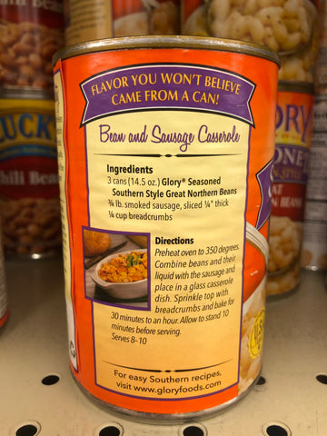 6 CANS Glory Foods Seasoned Southern Style Great Northern Beans 15.5 Oz can