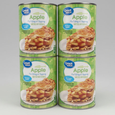 4 CANS Great Value NO SUGAR ADDED Apple Pie Filling & Topping 20 oz