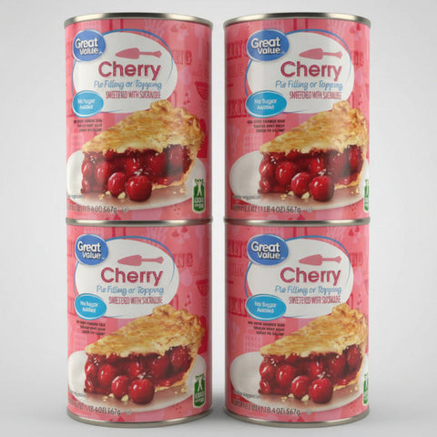 4 CANS Great Value NO SUGAR ADDED Cherry Pie Filling & Topping 20 oz
