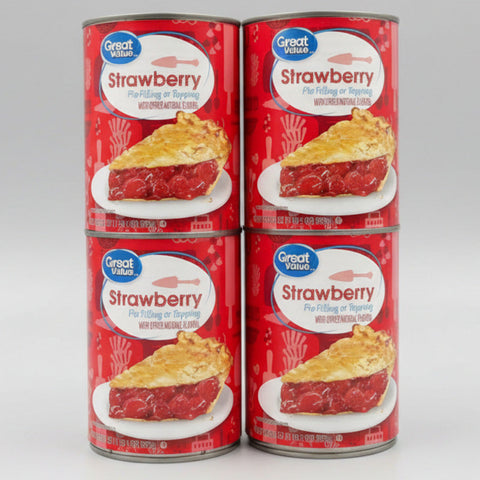 4 CANS Great Value Strawberry Pie Filling & Topping 21 oz Crust Shortcake