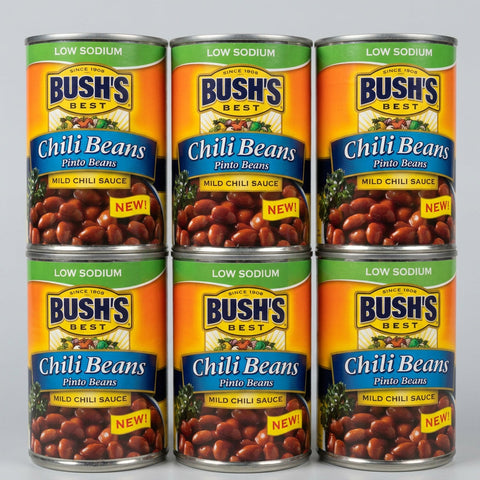 6 Cans of Bush's Best Low Sodium Pinto Beans in Mild Chili Sauce, 15 oz