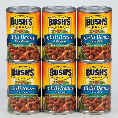 6 Cans of Bush's Best Pinto Beans in Medium Chili Sauce, 16 oz