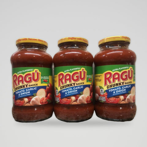 3 Jars of Ragu Chunky Tomato, Garlic & Onion Spaghetti Pasta Sauce, 24 oz