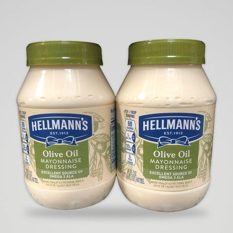 2 Jars Hellman's Mayonnaise Dressing Olive Oil Mayo 30 oz