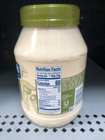 2 Jars Hellman's Mayonnaise Dressing Olive Oil Mayo 30 oz