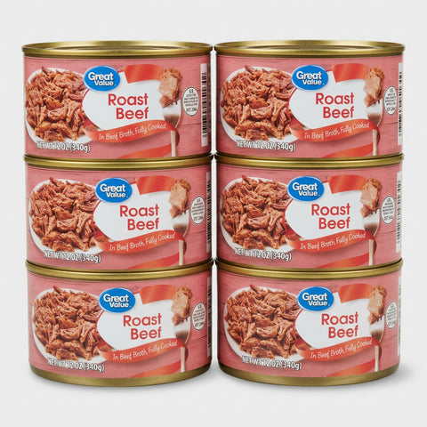6 Cans Great Value Fully Cooked Roast Beef 12 oz