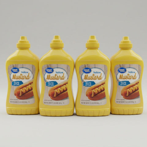 4 Squeeze Bottles of Great Value Yellow Mustard 20 Oz Deli Hot Dog