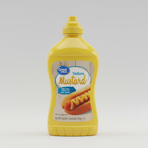 4 Squeeze Bottles of Great Value Yellow Mustard 20 Oz Deli Hot Dog