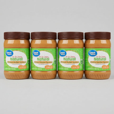 4 Jars of Great Value Natural No Stir Creamy Peanut Butter, 16 oz