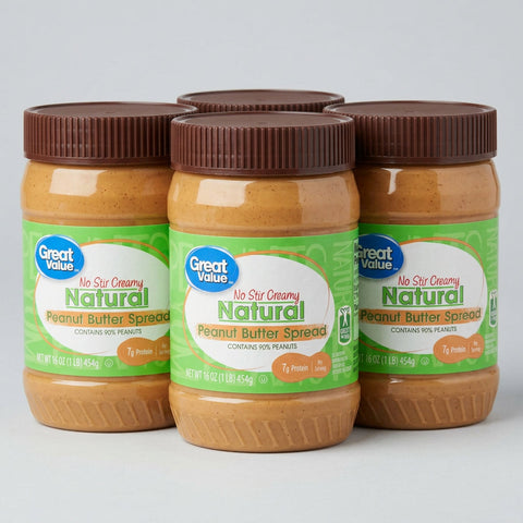 3 Jars of Great Value Natural No Stir Creamy Peanut Butter, 16 oz