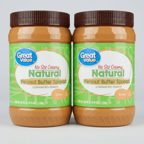 2 Jars of Great Value Natural No Stir Creamy Peanut Butter, 40 oz