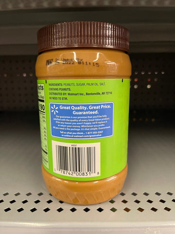 2 Jars of Great Value Natural No Stir Creamy Peanut Butter, 40 oz