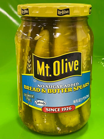 3 Jars of Mount Olive No Sugar Added Pickle Bread & Butter Spears, 16 oz