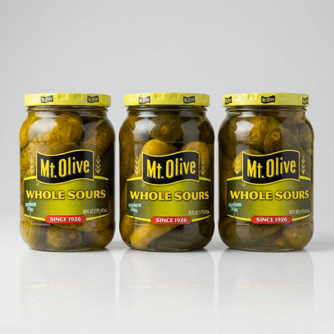 3 Jars of Mount Olive Whole Sours Pickles, 16 oz