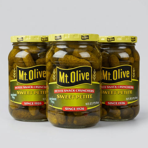 3 Jars of Mount Olive Sweet Petite Snack Crunchers Pickles, 16 oz