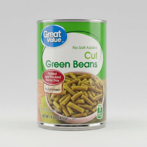 6 CANS Great Value No Salt Added Cut Green Beans 14.5 oz Can String