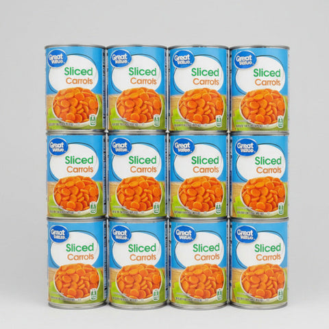 12 CANS Great Value Sliced Carrots 14.5 oz Can Vegetable Salad Juice