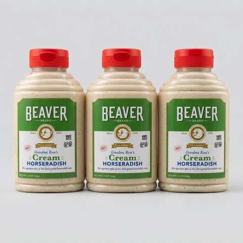 3 Bottles of Beaver Brand Grandma Rose's Cream Horseradish Sauce, 12 oz