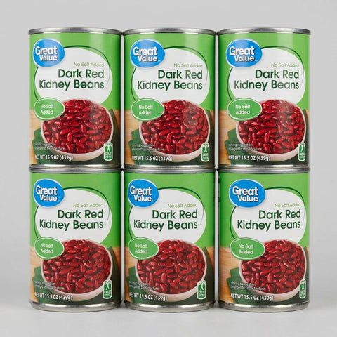 6 Cans of Great Value No Salt Added Dark Red Kidney Beans, 15.5 oz