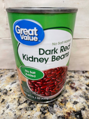 6 Cans of Great Value No Salt Added Dark Red Kidney Beans, 15.5 oz