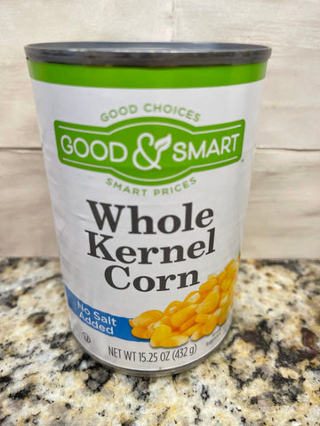 6 Cans of Good & Smart Whole Kernel Corn No Salt Added, 15.25 oz