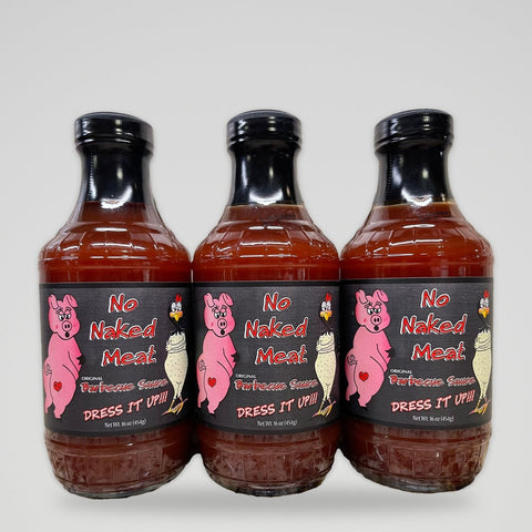 3 Bottles of No Naked Meat Barbecue Sauce, 16 oz