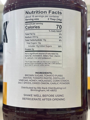 Rib Rack Honey BBQ Sauce, 19 oz