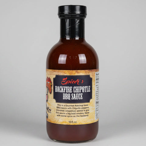3 BOTTLES Spicer's Sauces Backfire Chipotle BBQ Sauce 16 oz Barbecue Pepper