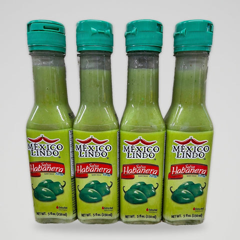 4 Bottles of Mexico Lindo Extra Hot Sauce Green Habanero, 5 oz
