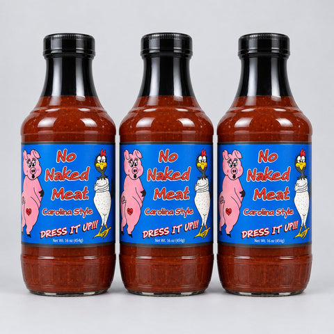 3 Bottles of No Naked Meat Carolina Style Barbecue Sauce, 16 oz