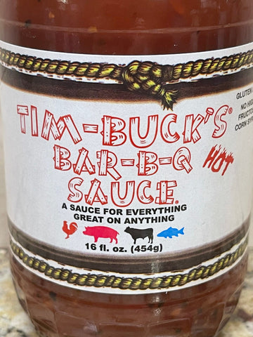 2 BOTTLES Tim Bucks HOT Bar-B-Q Barbecue Sauce 16 oz BBQ Pork