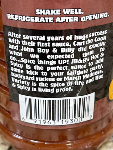 John Boy and Billy's Hot & Spicy Barbecue Grillin Sauce, 19 oz