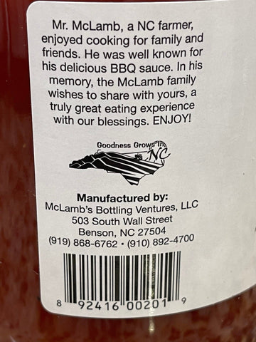 Vernon McLamb's Bar-B-Q Sauce 25 oz BBQ Pork Dip Ribs Chicken Benson NC