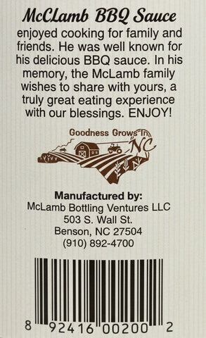 Vernon McLamb's Bar-B-Q Sauce 25 oz BBQ Pork Dip Ribs Chicken Benson NC