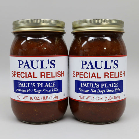 2 JARS Paul's Place Special Relish 16 oz Hot Dog Hamburger Sauce Wiener