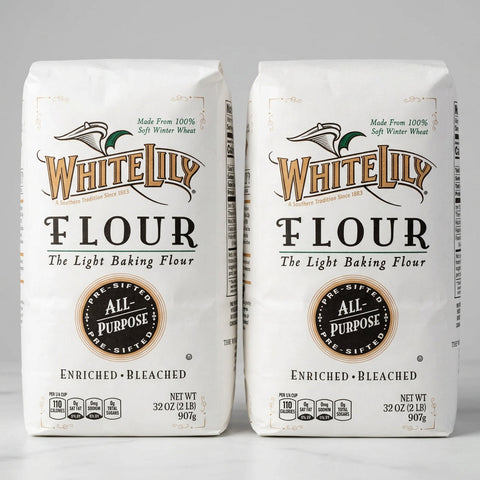 2 Bags of White Lily Enriched Bleached White All Purpose Flour, 2 lb