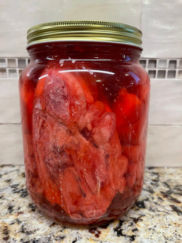 1/2 Gallon Jar Hannah's Pickled Pig's Feet Pork Sausage Wieners Red Hot Snack