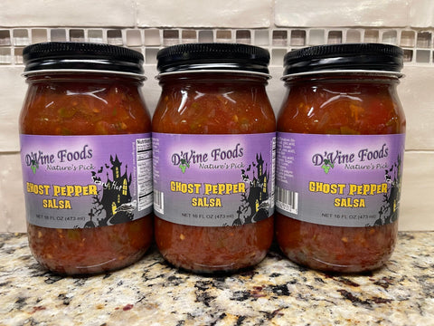 3 JARS D'Vine Foods Jar Ghost Pepper Hot Salsa 16 oz Jar Habanero Relish NC (Copy)