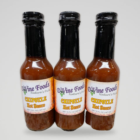 3 Bottles of D'Vine Foods Chipotle Hot Sauce, 5 oz