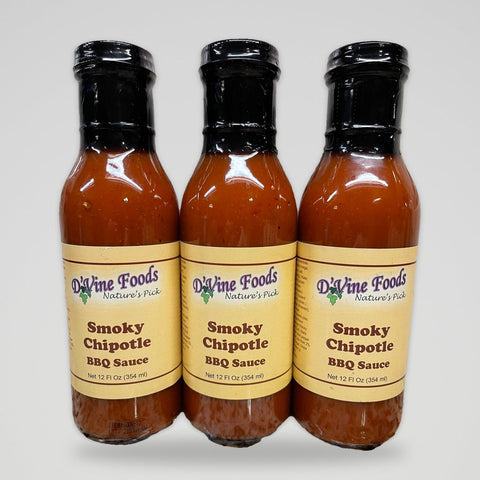 3 Bottles of D'Vine Foods Smoky Chipotle BBQ Sauce, 12 oz