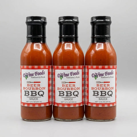 3 Bottles of D'Vine Foods Beer Bourbon BBQ Sauce, 12 oz