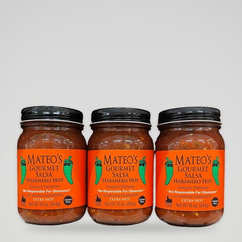 3 Jars of Mateo's Gourmet Habanero Hot Salsa, 16 oz