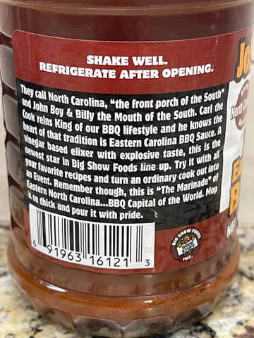 2 Bottles John Boy and Billy's Eastern Carolina BBQ Grillin Sauce Barbecue