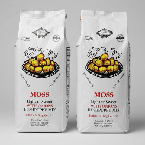 2 BAGS Moss Light n' Sweet Hushpuppy with Onion Mix 2 lb flour NC