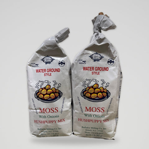 2 Bags of Moss Water Ground Style Hushpuppy with Onion Mix, 2 lb