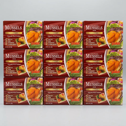 9 Cans MW Polar Foods Fancy Whole Smoked Mussels 3 oz