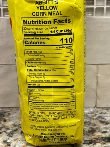 2 Bags of Abbitts Mills Fine Yellow Corn Meal, 2 lb